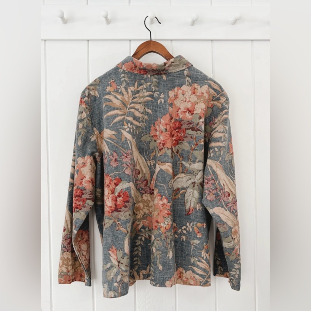 Coldwater Creek Canvas 100% Cotton Floral Jacket Muted Colorful Coastal 2X - Picture 10 of 12